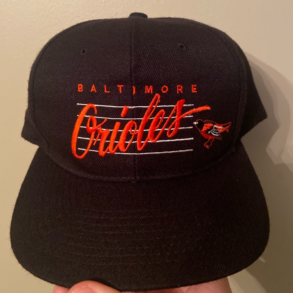 Vintage Baltimore Orioles MLB Drew Pearson Bar Snapback Cap Hat Wool 90s NWOT